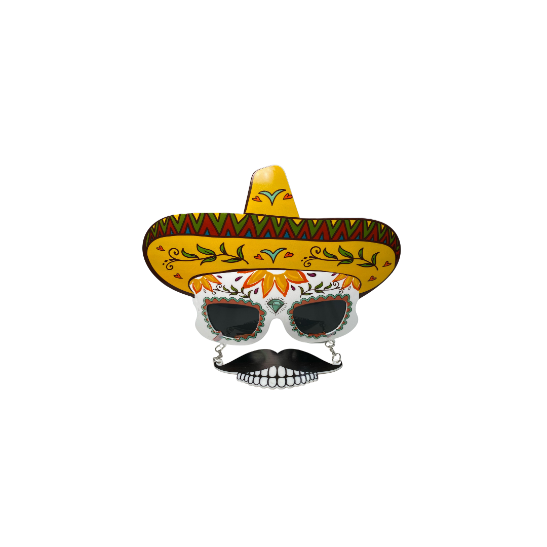 GAFAS CATRINA CON SOMBRERO MEXICANO Y BIGOTE