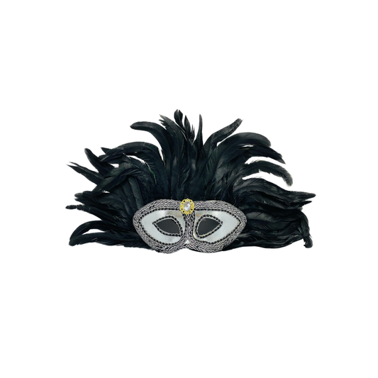 ANTIFAZ CARNAVALERO PLUMAS LARGAS PLATEADO
