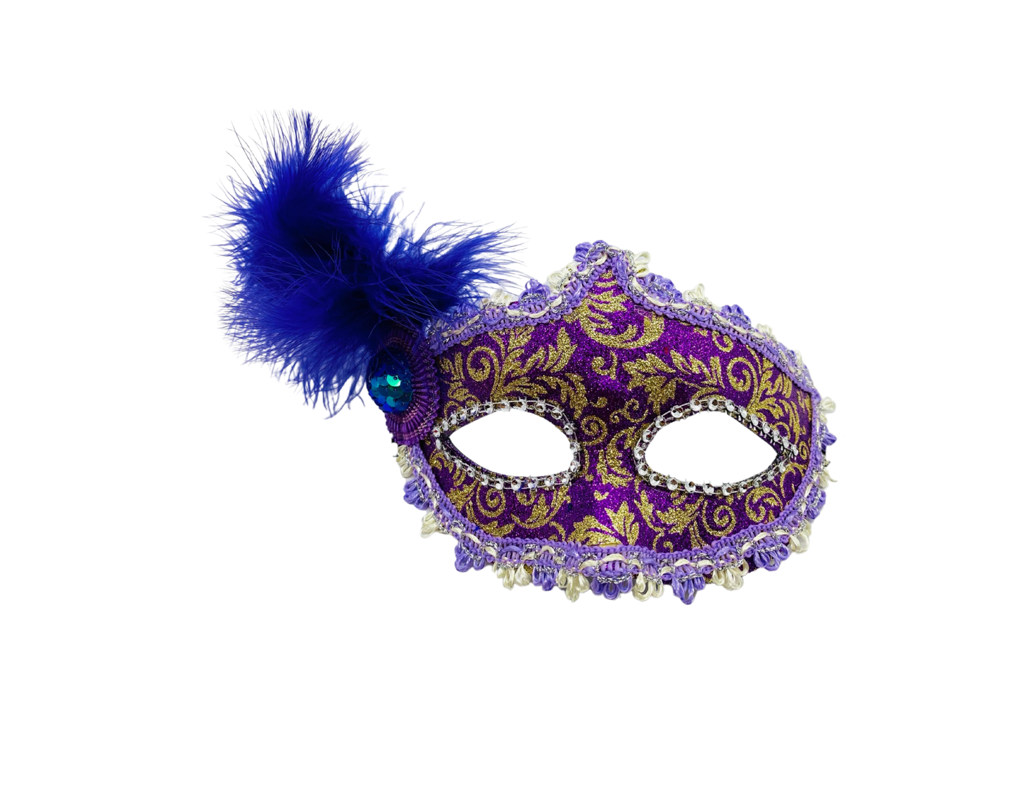 ANTIFAZ VENECIANO CON PLUMA LATERAL AZUL REY