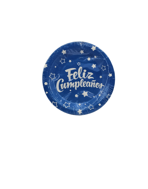 PLATO CARTON FELIZ CUMPLEAÑOS NEON AZUL