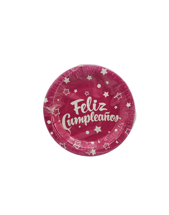 PLATO CARTON FELIZ CUMPLEAÑOS NEON FUCSIA