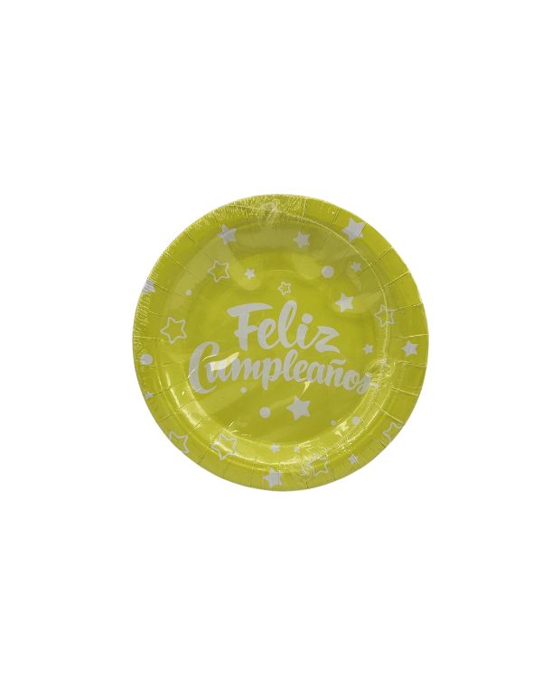 PLATO CARTON FELIZ CUMPLEAÑOS NEON AMARILLO
