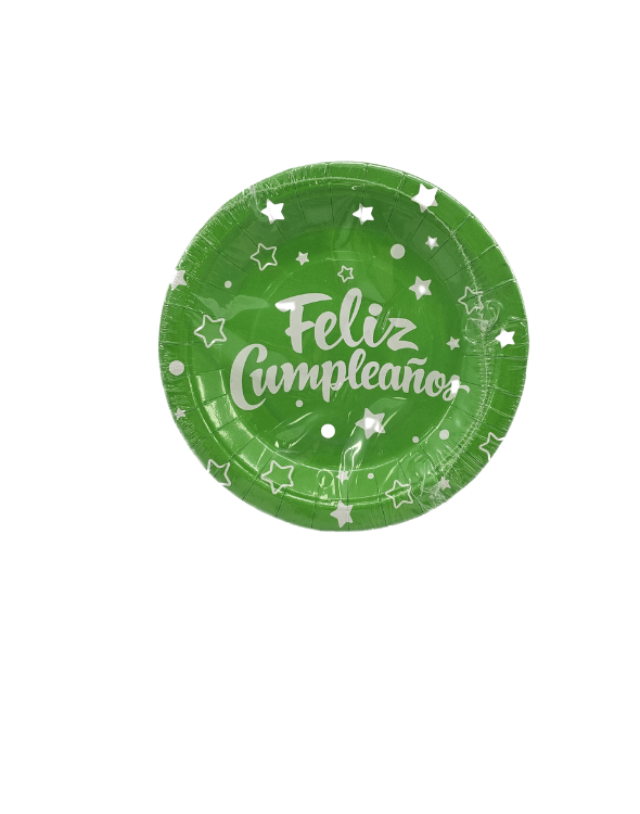 PLATO CARTON FELIZ CUMPLEAÑOS NEON VERDE