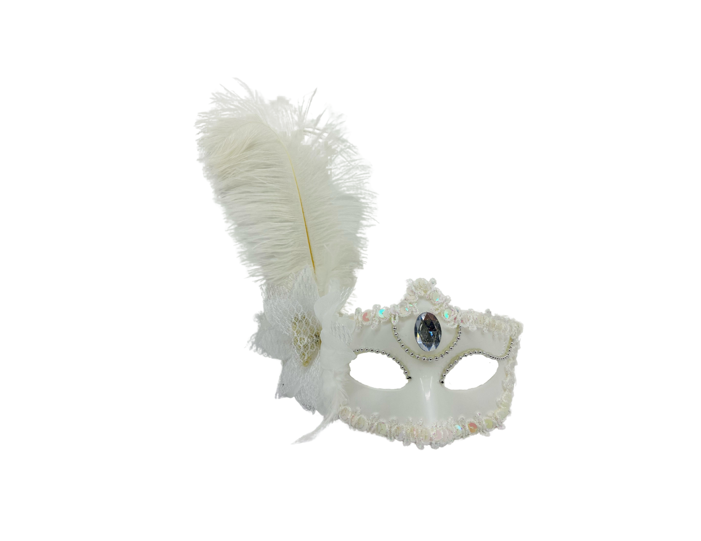 ANTIFAZ PLUMA LATERAL CON PIEDRA BLANCO