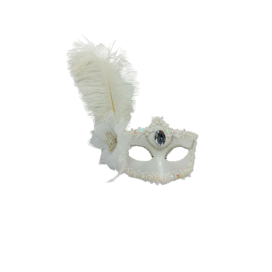 ANTIFAZ PLUMA LATERAL CON PIEDRA BLANCO