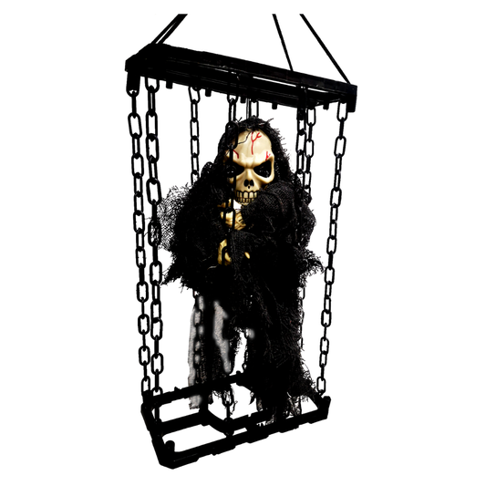 DECORACION CALAVERA EN JAULA CON LUCES Y SONIDO
