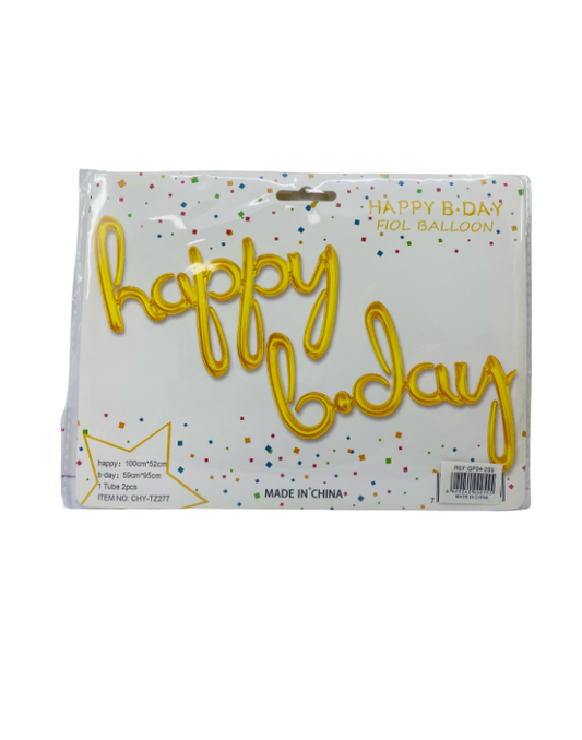 GLOBO CURSIVO HAPPY B DAY DORADO