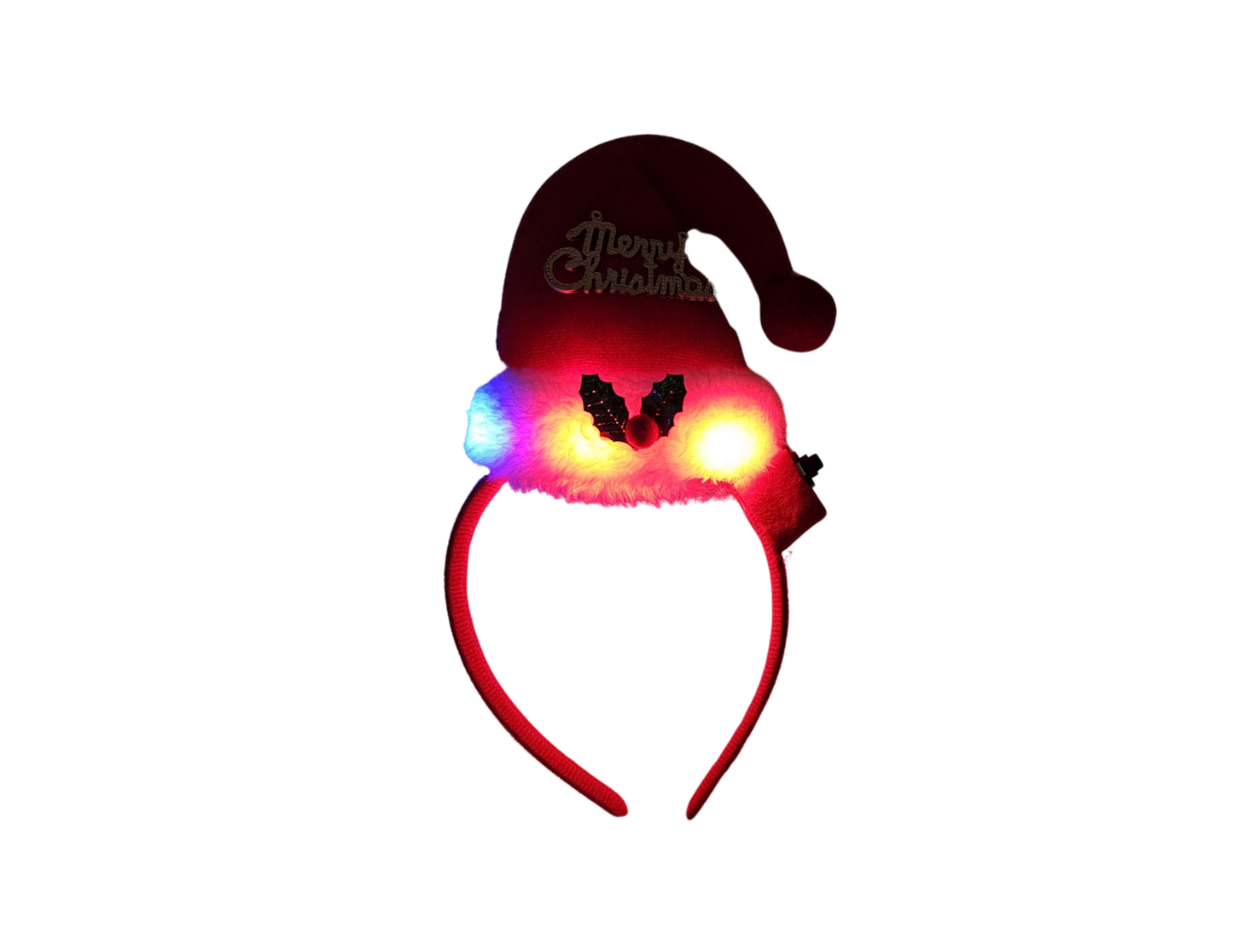 TIARA GORRITO DOBLADO MERRY CHRISTMAS CON LUCES ROJA