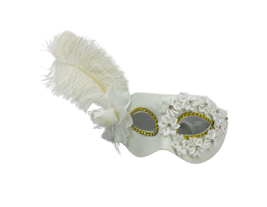 ANTIFAZ FLORES CON PLUMA LARGA LATERAL BLANCO