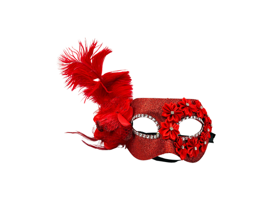 ANTIFAZ FLORES CON PLUMA LARGA LATERAL ROJO