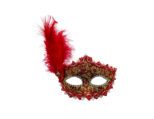 ANTIFAZ VENECIANO CON PLUMA LATERAL ROJA