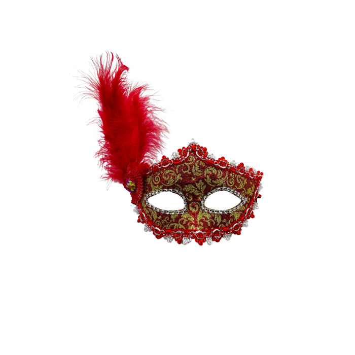 ANTIFAZ VENECIANO CON PLUMA LATERAL ROJA