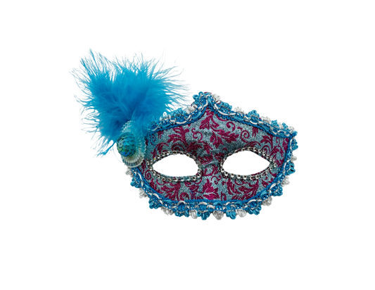 ANTIFAZ VENECIANO CON PLUMA LATERAL AZUL CELESTE