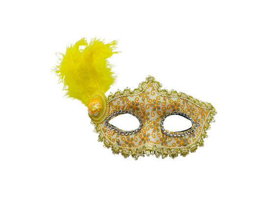 ANTIFAZ VENECIANO CON PLUMA LATERAL AMARILLA