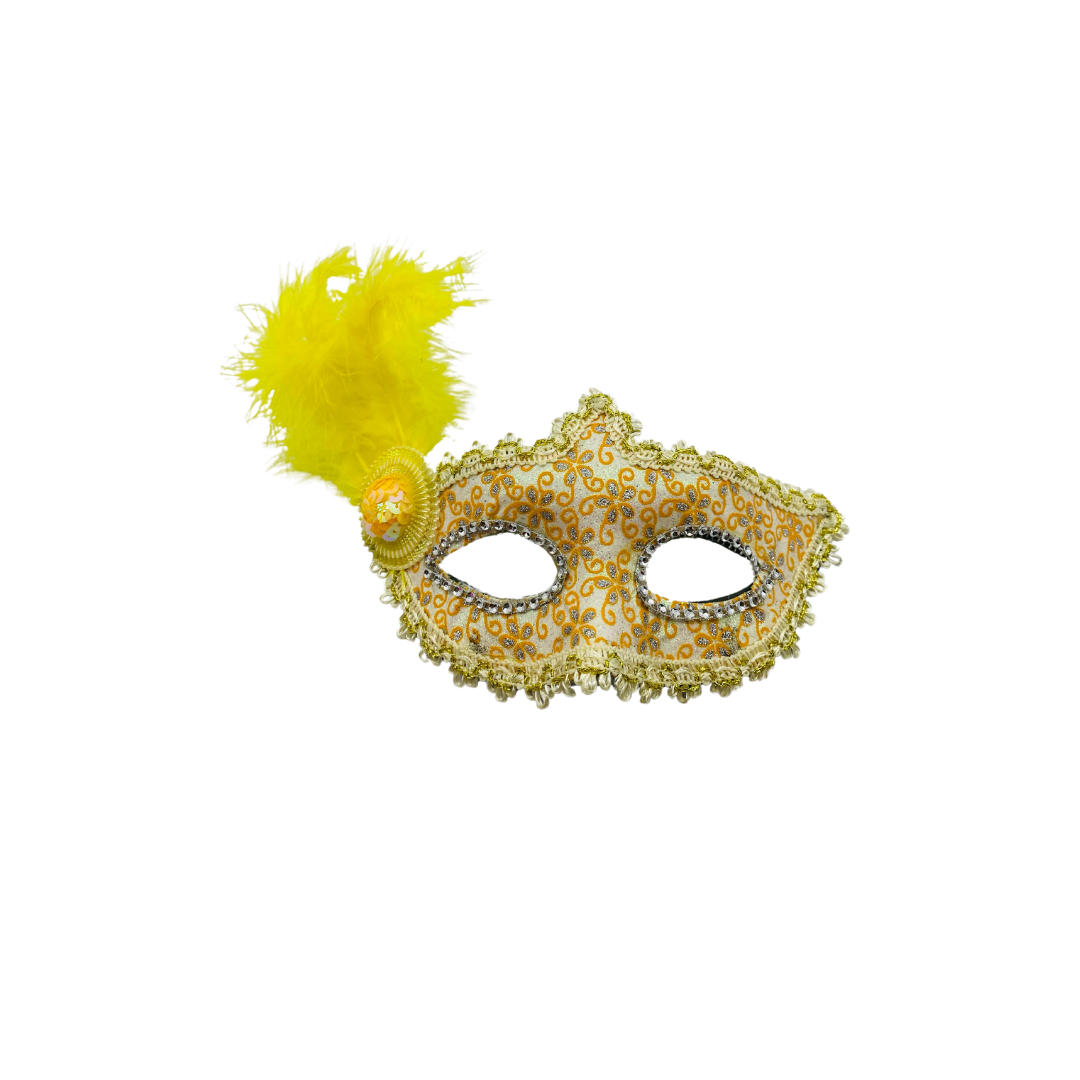 ANTIFAZ VENECIANO CON PLUMA LATERAL AMARILLA