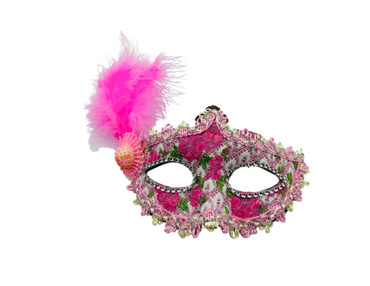 ANTIFAZ VENECIANO CON PLUMA LATERAL FUCSIA