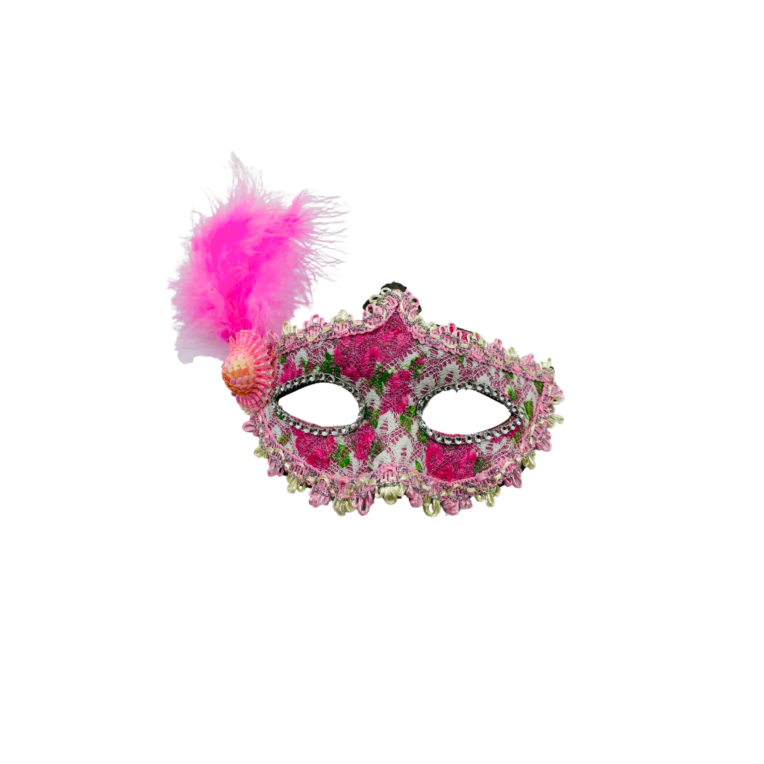 ANTIFAZ VENECIANO CON PLUMA LATERAL FUCSIA