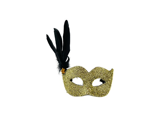 ANTIFAZ DORADO CON PLUMA LATERAL NEGRA