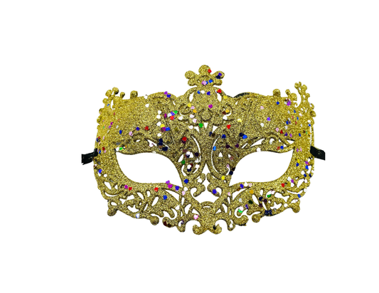 ANTIFAZ DORADO CON PERLAS MULTICOLOR