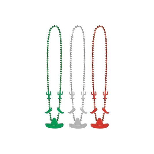 COLLAR PERLAS MEXICANO ROJO VERDE Y PLATA X3 - "C2"