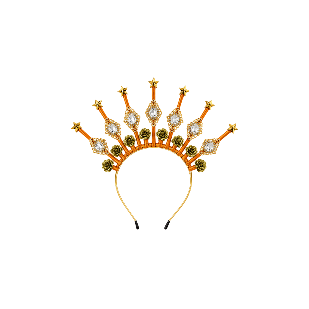 TIARA DE DIOSA DORADA CON ROSAS