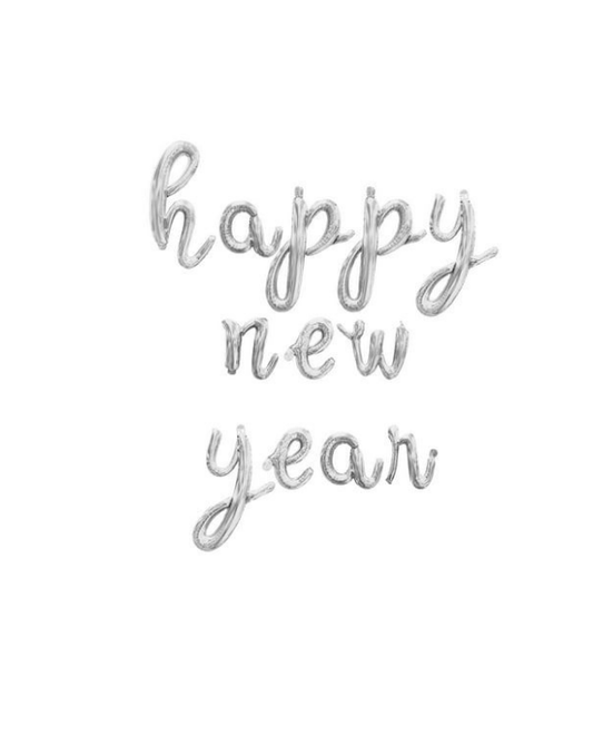 GLOBO CURSIVO HAPPY NEW YEAR PLATEADO