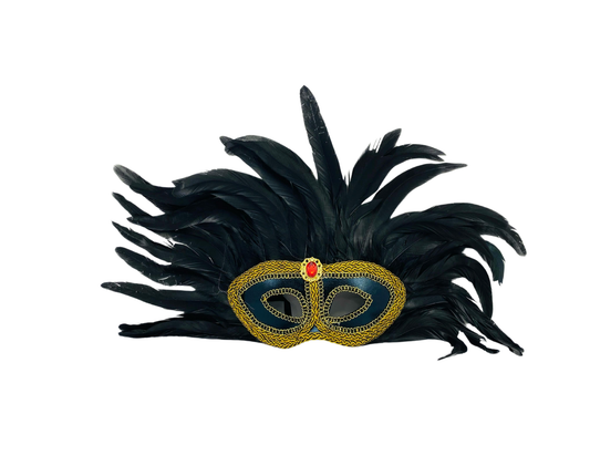 ANTIFAZ CARNAVALERO PLUMAS LARGAS DORADO