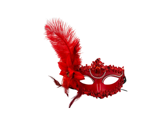 ANTIFAZ PLUMA LATERAL CON PIEDRA ROJO