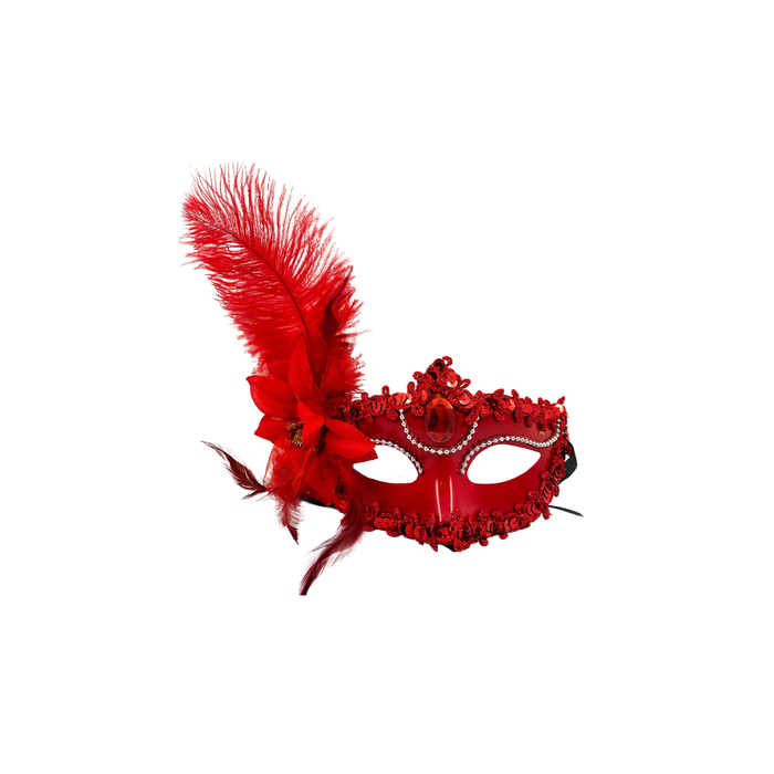 ANTIFAZ PLUMA LATERAL CON PIEDRA ROJO
