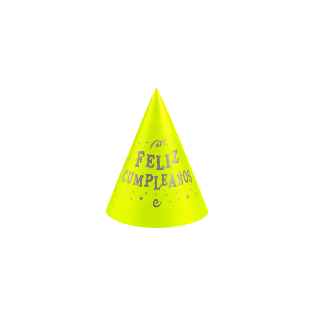 GORRO CARTON EN CONO NEON FELIZ CUMPLE