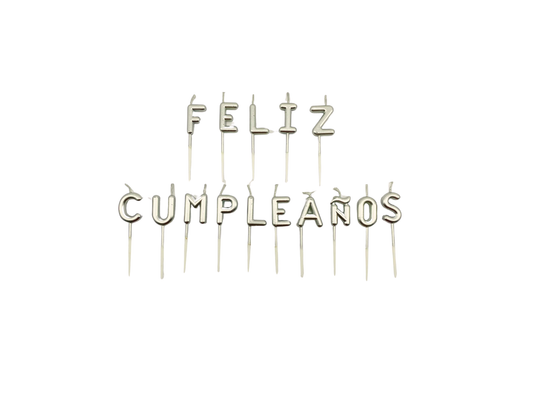 VELA LETRAS FELIZ CUMPLEAÑOS PLATEADA "D.C"