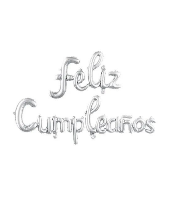 GLOBO INFLABLE CURSIVO FELIZ CUMPLEAÑOS PLATEADO