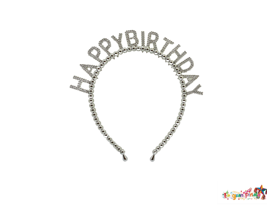 TIARA METALICA HAPPY BIRTHDAY PLATEADA "A"