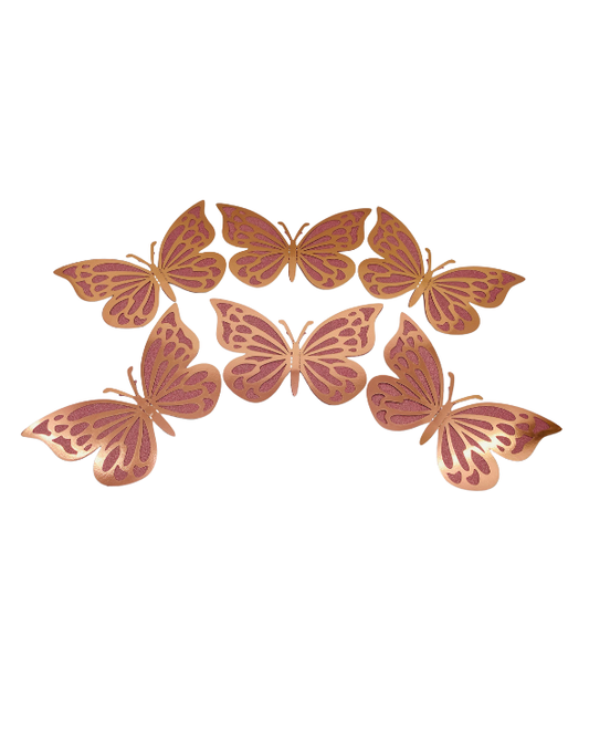 MARIPOSA DOBLE 22CM ORO ROSA X6 "A"