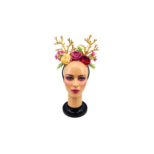 TIARA DE FLORES CON RAMAS DORADAS