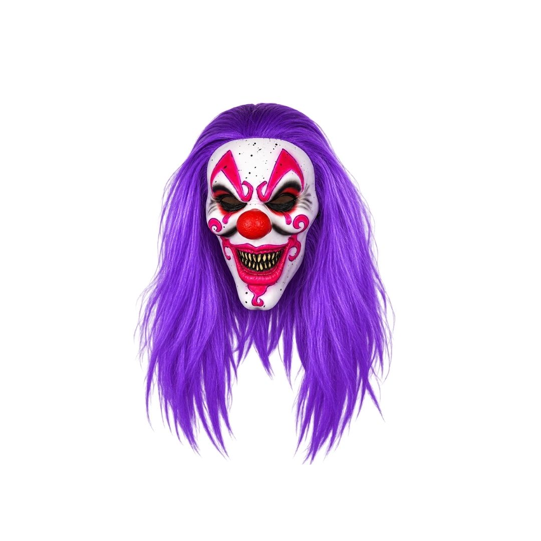MASCARA LATEX PAYASO CON CABELLO VIOLETA