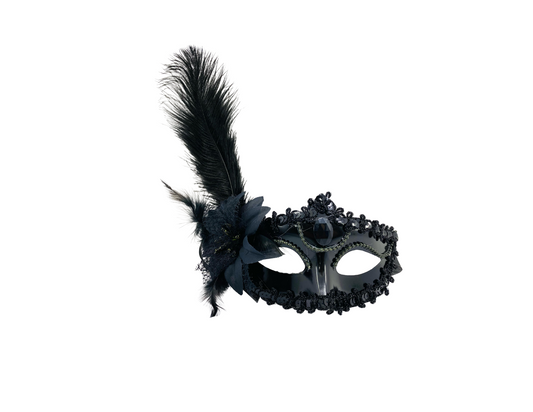 ANTIFAZ PLUMA LATERAL CON PIEDRA NEGRO