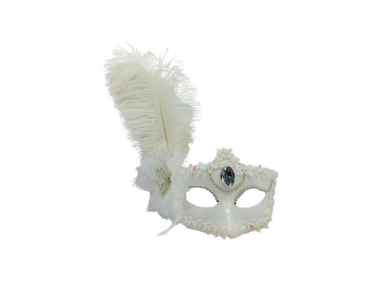 ANTIFAZ PLUMA LATERAL CON PIEDRA BLANCO