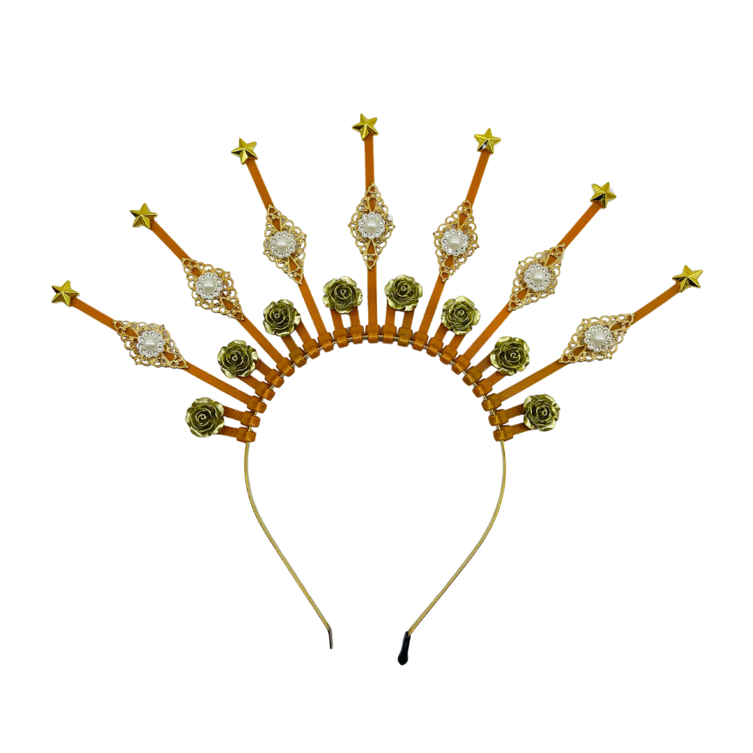 TIARA DIOSA DORADA CON ROSAS PEQUEÑAS