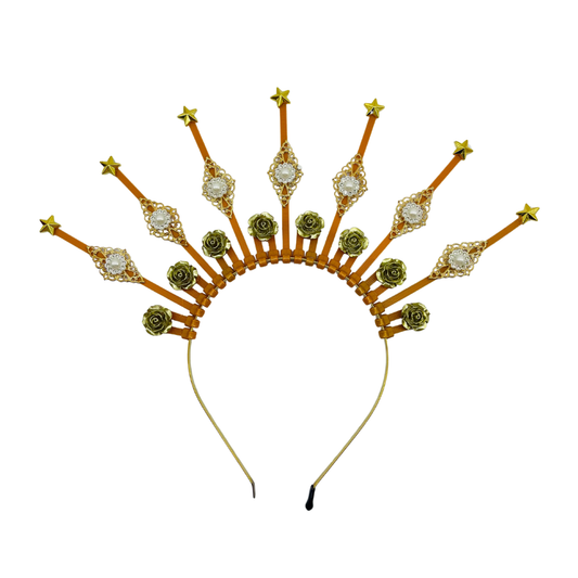 TIARA DIOSA DORADA CON ROSAS PEQUEÑAS
