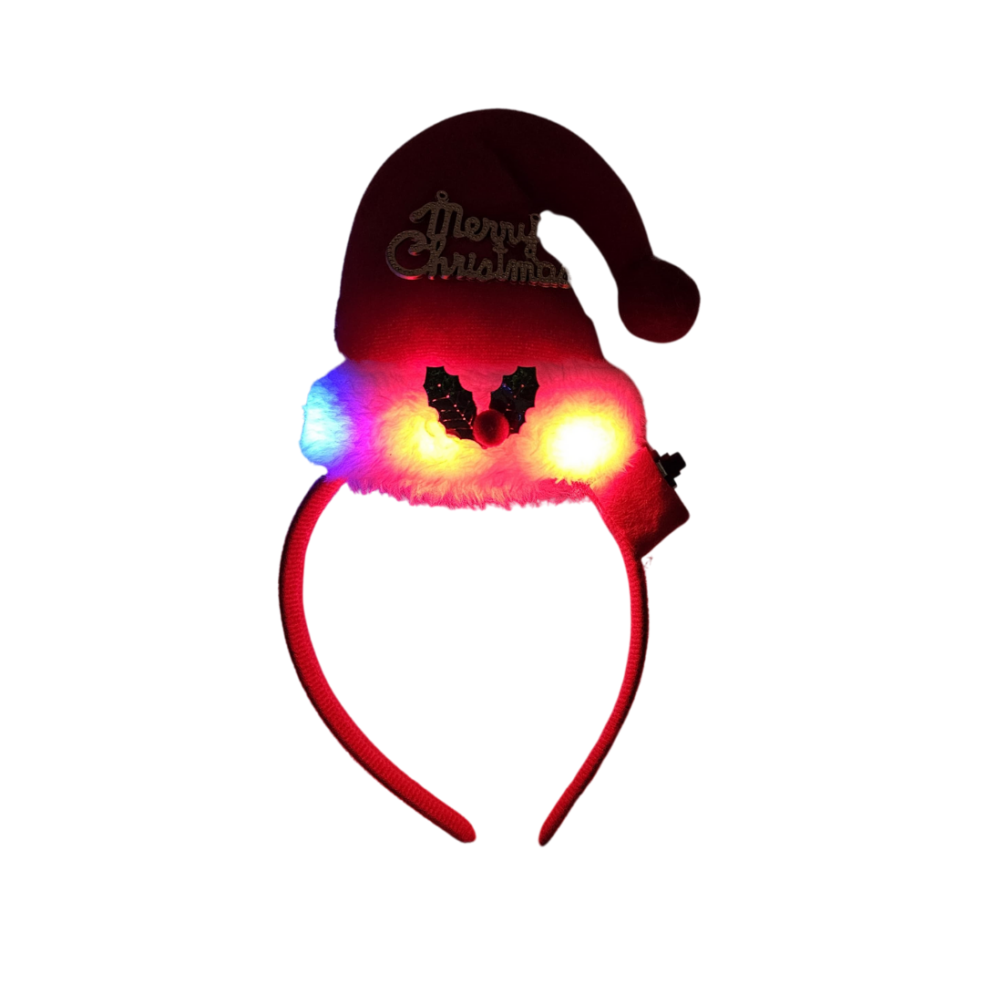 TIARA GORRITO DOBLADO MERRY CHRISTMAS CON LUCES ROJA