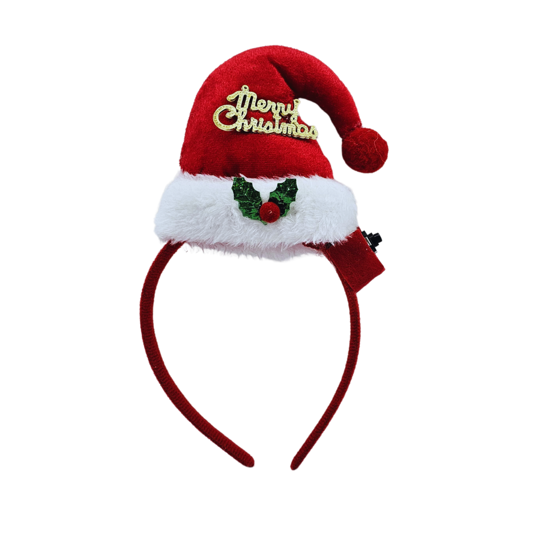 TIARA GORRITO DOBLADO MERRY CHRISTMAS CON LUCES ROJA